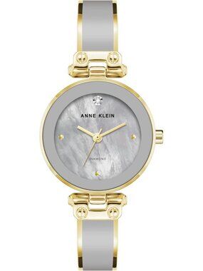 Women's Light Grey Gold Analog Quartz Bracelet Genuine Diamond Dial Bangle Watch